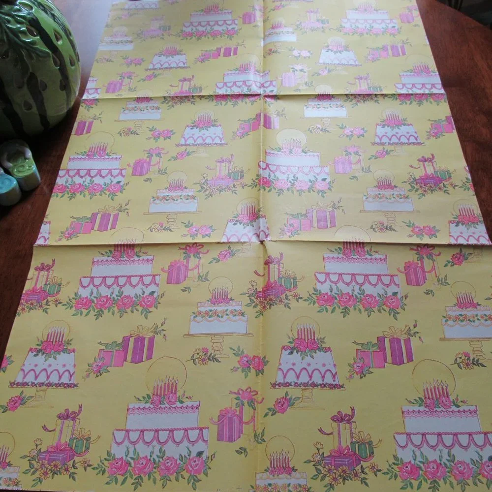 Vintage Gift Wrap Paper Celebration Wedding ~ Cakes, Candles & Presents 2 Sheets